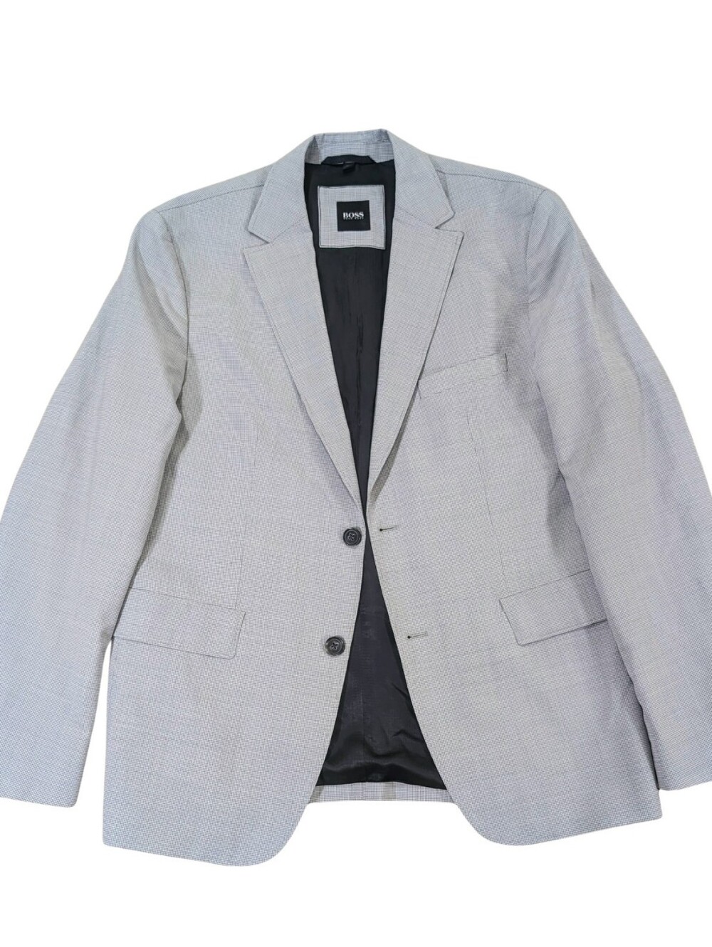 Hugo Boss Mens 40R Coastus Stretch Virgin Wool Suit Jacket Blazer Grey Checked